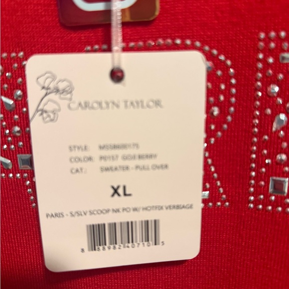 Carolyn Taylor Paris-embellished sweatshirt with short puff sleeves. New L Xl - Picture 2 of 6